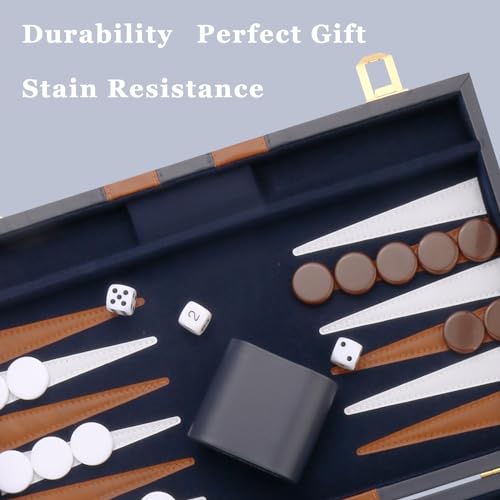 Backgammon Set - Classic Board Game with Premium PU Leather Case - Portable Travel Strategy Backgammon Game Set for Adults, Kids Family Game Night, Vacation & Gifts (18inch Large, Navy) - color: Navy, style: 18inch