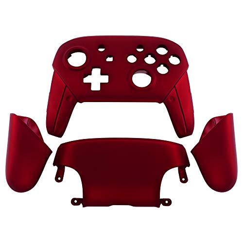 eXtremeRate Red Faceplate Backplate Handles for Nintendo Switch Pro Controller, Soft Touch DIY Replacement Grip Housing Shell Cover for Nintendo Switch Pro - Controller NOT Included - color: Scarlet Red