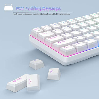 MageGee Portable 60% Mechanical Gaming Keyboard, Red Switch, PBT Pudding Keycaps RGB Backlit Compact 68 Keys Mini Wired Office Keyboard for Windows Laptop PC - White - color: Ivory White /Red Switch