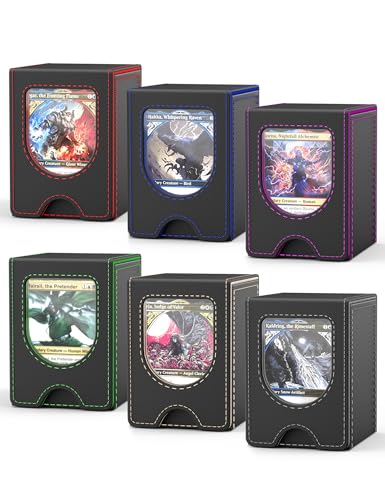 6 Pack Card Deck Box for MTG Commander, Card Case Holds 100+ Double-Sleeved Cards, Magic Card Box Fits for TCG/PTCG/CCG Card with 12 Dividers (6 Colors) - color: 6 Colors