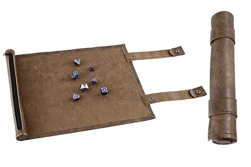 Forged Dice Co Scroll Dice Tray and Rolling Mat with Zippered Dice Holder - Storage Pouch Holds up to 14 Metal or Plastic Polyhedral Dice - Compatible with DND and Dungeons & Dragons Game Dice - color: Brown