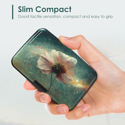 Mini Credit Card Holder, RFID Blocking Aluminum Hard Case, Small Metal Wallet for Business Travel, Starry Sky Flower - color: Starry Sky Flower