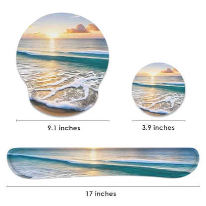 Ergonomic Mouse Pad Set with Wrist Rest, Beach Summer Sun | Non-Slip Rubber Base Wrist Cushion Support and Coasters Mousepad with Wrist Support for Computer Keyboard - color: Beach Summer Sun