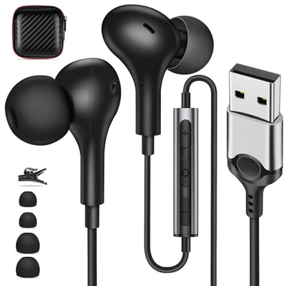 USB Earbuds with Microphone for PC Laptop,Wired USBA Headset with Mic in Ear Buds Noise Isolating Light Laptop Earphones Headphones for Dell HP Surface Computer Office Zoom Work Gaming School,Black - color: Black