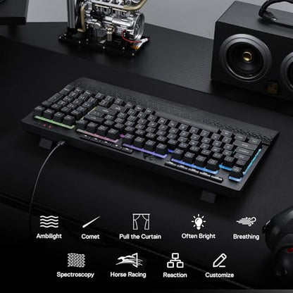 Redragon K515 Shiva Wired RGB Membrane Gaming Keyboard, 98 Keys Mechanical-Feel Keyboard w/Smooth Linear Switch, On-Board Macro & Dedicated Multimedia Keys, Detachable Wrist Rest, Software Supported - color: Black, size: 98 Keys
