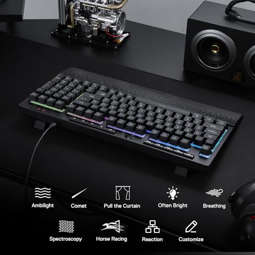 Redragon K515 Shiva Wired RGB Membrane Gaming Keyboard, 98 Keys Mechanical-Feel Keyboard w/Smooth Linear Switch, On-Board Macro & Dedicated Multimedia Keys, Detachable Wrist Rest, Software Supported - color: Black, size: 98 Keys
