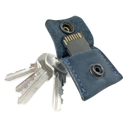 Rustic Leather Switch Cartridge Game Keychain/SD Card/Guitar Pick Holder Handmade by Hide & Drink (Slate Blue) - color: Slate Blue