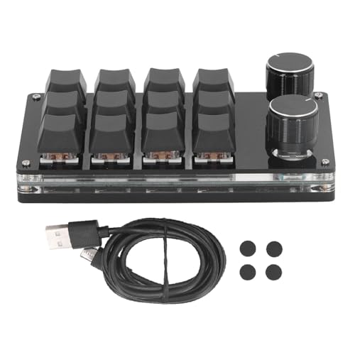 Macro Mechanical Gaming Keypad with 12 Programmable Keys and Dual Knobs for Linux macOS – Compact Wired Red Switch Controller for Gamers Creators and Engineers