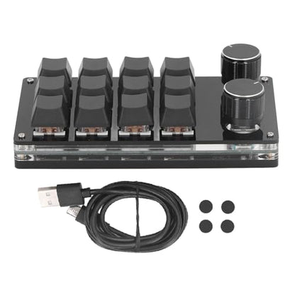 Macro Mechanical Gaming Keypad with 12 Programmable Keys and Dual Knobs for Linux macOS – Compact Wired Red Switch Controller for Gamers Creators and Engineers