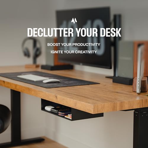 COREMINDED Under Desk Storage Shelf - Carbon Steel Under Desk Tray with Cable Management, Mountable Add-On Shelf for Table & Office Desks (7.5" x 8" x 2.8") - size: Small, style: Shelf