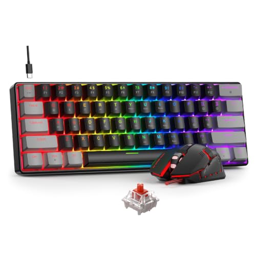 BlueFinger 60% Mechanical Gaming Keyboard and Mouse Combo - RGB Rainbow Backlit 61 Keys Red Switch Keyboard & 4 DPI LED Gaming Mouse, USB Wired Set for PC Laptop Xbox PS4 PS5, White (Gray & Black) - color: Gray & Black