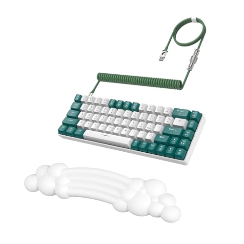 ZIYOU LANG 65% Wired RGB TKL Portable Mechanical Gaming Keyboard Green Blue Switch with Coiled Cable and White Cloud Wrist Rest for PC Mac Gamer