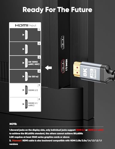 8K 10K 4K HDMI Cable 48Gbps 3.3FT/1M, Certified Ultra High Speed HDMI Cable Braided Cord-4K@120Hz 8K@60Hz, DTS:X, HDCP 2.2 & 2.3, HDR 10 Compatible with Roku TV/PS5/HDTV/Blu-ray - size: 3.3 Feet