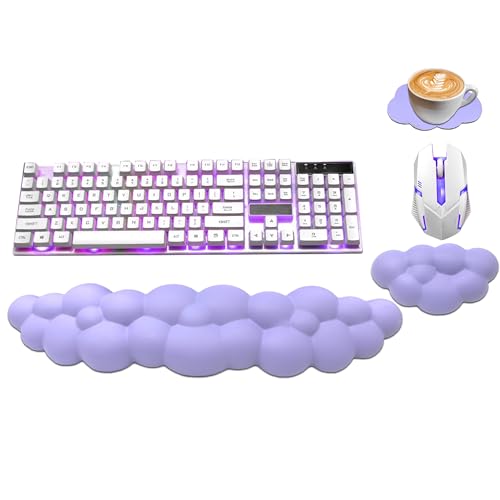 Cloud Wrist Rest Keyboard, Ergonomic Cloud Keyboard Wrist Rest Pad, Purple | PU Leather Memory Foam Keyboard Pad and Cute Mouse Wrist Support, Palm Support for PC & Gaming, Cute Arm Rest for Office Desk - color: Purple
