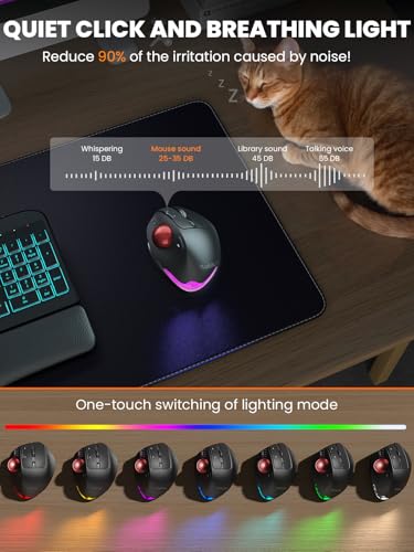 Wireless Trackball Mouse, Adjustable Angle, Rechargeable, Backlit-Red Ball | MAM1 Pro Ergonomic Mouse Rollerball Thumb mice with 5 Level DPI, 3 Devices Connection (USB & Bluetooth ) for PC, Windows - color: Red Ball