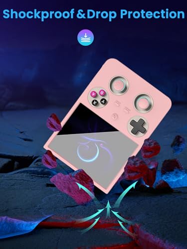 for ANBERNIC RG477V 4.7" Silicone Grip Case – Shockproof Non-Slip Full Protective Cover with Kickstand, Anti-Scratch Drop Protection Gaming Console Case (Pink