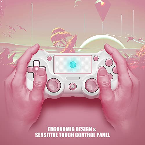 AceGamer Wireless Controller for PS4, Custom Design V2 Gamepad Joystick for PS4 with Non-Slip Grip of Both Sides and 3.5mm Audio Jack! Thumb Caps Included! (Pink-White) - color: Pink-White