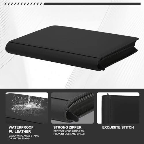 Toploader Binder,Trading Card Binder Storage Hold up 288 Cards 9-Pocket Top Loader Binder with Sleeves for 3"x4" Rigid Toploaders Hard Cases (9Black) - color: 9Black