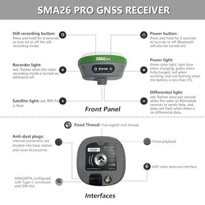 SMA26 Pro Base RTK Surveying System Base Station, GNSS Receiver, Tilt Compensation, 4G/WiFi/Bluetooth, IP67 Waterproof, Ideal for Land, Construction, and Forestry Survey (exclude Tripod) - style: SMA26 Pro Base