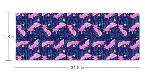 Axolotl Large Gaming Desk Mat - 31.5x11.8 inches Extended XL Big Cute Mouse Pad Waterproof with Non-Slip Base and Stitched Edges for Computer Keyboard - color: Axolotl