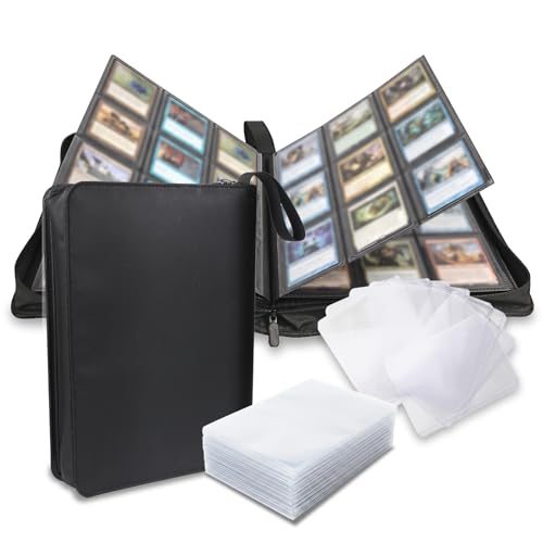 Fire-Resistant Trading Card Binder 9 Pocket, 540 Capacity | Black Card Album for MTG, TCG, and Other Game Cards, with 9 Rigid Card Holders and 100 Snug Fit Sleeves