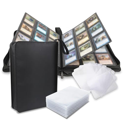 Fire-Resistant Trading Card Binder 9 Pocket, 540 Capacity | Black Card Album for MTG, TCG, and Other Game Cards, with 9 Rigid Card Holders and 100 Snug Fit Sleeves