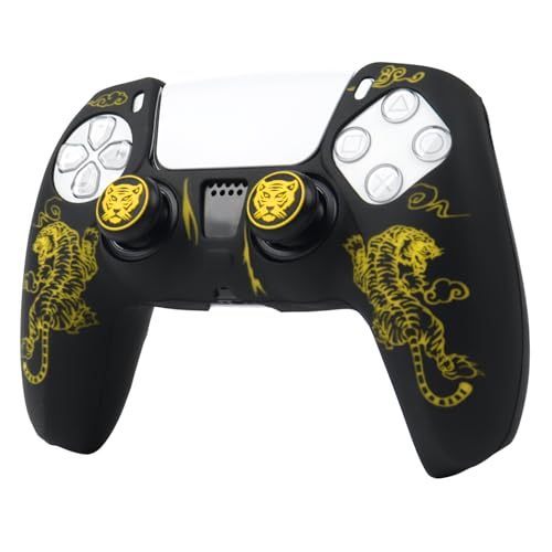 Tiger Controller Skin Cover Compatible with PS5/Playstation 5 Controller, RALAN Protector Case Customised Thumb Grip - color: Tiger Yellow