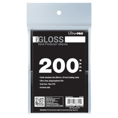Ultra PRO - 200ct Black PRO-Gloss Standard Card Sleeve Deck Protector, Protect & Store Collectible, Sport, MTG, D&D Cards, Standard Size, High Clarity Gloss Finish - color: 200ct Gloss Black