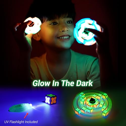 TOSY Magnet Fidget Spinner Glow - 16 Blocks, 3 in 1 Toy: Transformable Fidget Spinner, Infinity Cube, 2x2 Puzzle Cube, Glow, Stress Relief, STEM Magnet Tiles Birthday Gift for Kids/Boys/Girls/Adults - color: Glow a