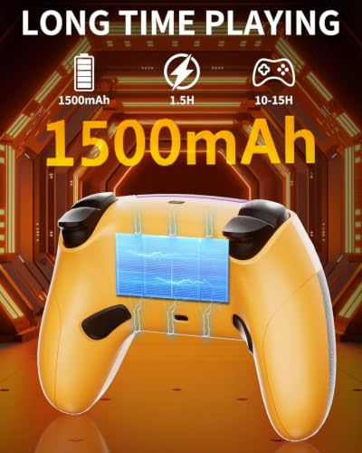 CAWOOSOO Yellow Wireless Controller Compatible for PS5/Pro/Slim/PC, Gradient Color RGB mode & haptic feedback & 1500 mAH battery & 3.5mm Audio Jack & Speaker