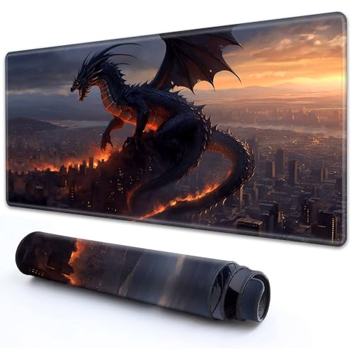 for MTG Playmat 24" x 14" with High Elastic Rubber Base Non-Slip Rubber Sole HD Printing for TCG Mat Magic Playmats MTG Game Mat, Dragons Over The City - color: Dragons Over the City, size: 24" x 14"