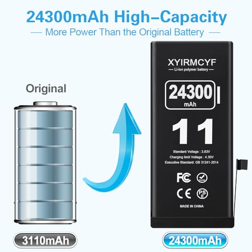 XYIRMCYF 24300mAh Super Capacity Battery Compatible with iPhone 11, 0 Cycle Li-Polymer Replacement Battery for iPhone 11, with Professional Repair Tool Kit - color: 11-24300