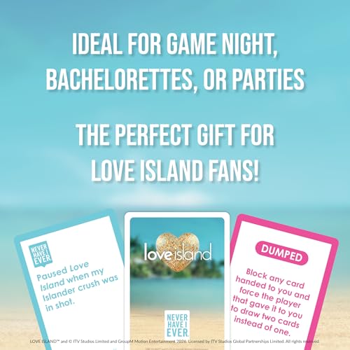 Never Have I Ever Love Island - Love Island Party Game - Uncover Secrets, Share Stories, and Clear Your Hand - The Classic Viral Hilarious and Funny Icebreaker for Adults, 3-6 Players, Ages 17+ - style: Love Island