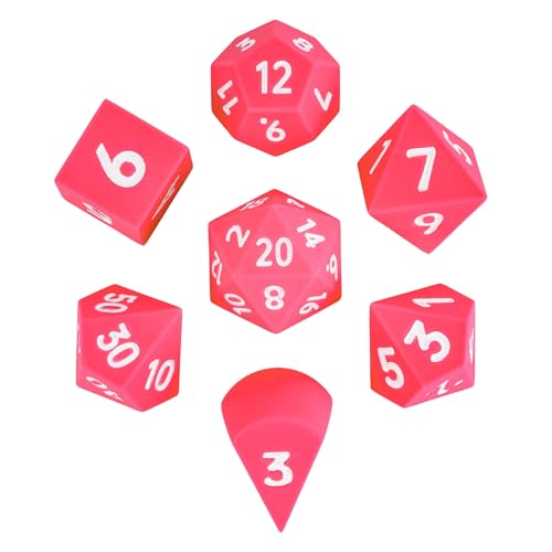 7-Piece Jumbo Silicone DND Dice Set, 25mm Oversized D&D Dice | Round Edges Soft Perfect Bouncer Compatible with Dungeons and Dragons RPG Bar Pub Club Party Games - color: Pink W/White Numbers
