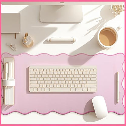 Hahafelt Scalloped Desk Mat Large Desk Pad Cute Coquette Table Mat Back to School Preppy Table Make up Pad Nonslip Graduation Gift with Stitching Waterproof Gaming(Pink,31.5 x 15.8 Inches) - color: Pink, size: 31.5 x 15.8 Inches