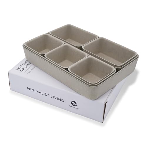 Welaxy Minimalist Felt Desk Drawer Organizer Tray 8pc Stone Storage Bins - color: Stone