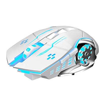 AULA SC100 Silent White Wireless Mouse Rechargeable, RGB LED Backlit, DPI Adjustable, 2.4G Wireless Optical Computer Gaming Mice with USB Receiver, Punk Cool Mouse for Office/Games - color: 2.4G (White)