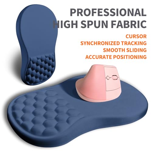 Ergonomic Joint Wrist Support Mouse Pad with Memory Foam Cushion Massage Bump, Carpal Tunnel Pain Relief Mousepad Slope Design for Wrist Rest, 11.8x7.9 in, Dark Steel Blue - color: Dark Steel Blue