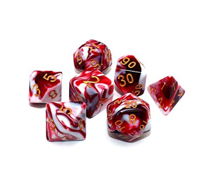 DND Dice Set Red Mix White Dice for Dungeon and Dragons D&D MTG 7-Die RPG Polyhedral Dice - color: Red Mixed White