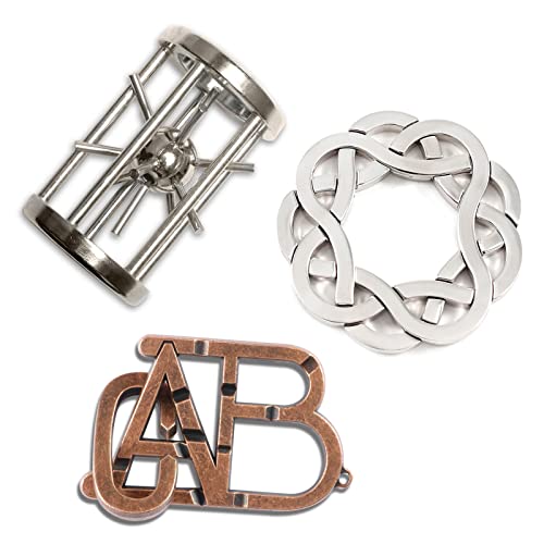 MHY 3-Pack Jumbo Metal Brain Teaser Puzzles Set – Challenging 3D IQ Puzzles for Adults & Teens - color: D-3pcs Cage Set