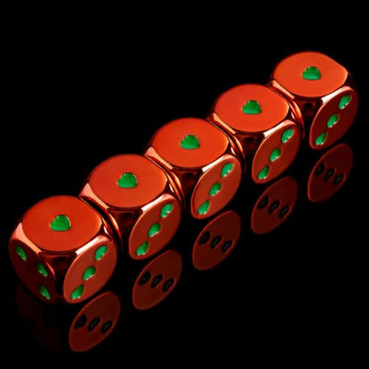16mm Red Metal Dice Set - 5-Piece Solid Iron Dice with Case, 6-Sided Metal Dice for Board Games, Poker Parties & Tabletop RPG - color: Red