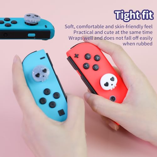 Switch Joycon Thumb Grips Caps, 4 PCS Cute Kawaii 3D Silicone Analog Thumbstick Button Cover Compatible with Nintendo Switch Lite/OLED Joystick Caps (White+Clear Skull) - color: White+Clear Skull