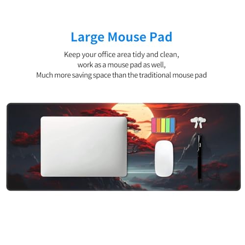 Darkness Red Moon Desk Mat Japanese Mouse Pad, Large Japanese Desk Mat, XL Anime Gaming Keyboard Mat, Non-Slip Rubber Base, Big Extended Desk Protector for Home Office, 31.5”x11.8” - color: Darkness Red Moon