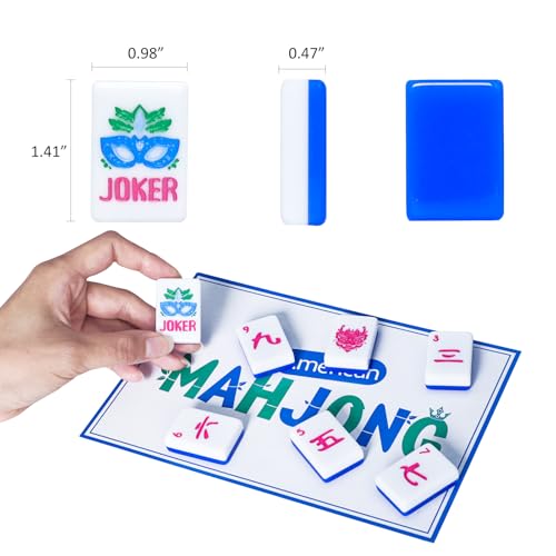 Jongyance American Mahjong Tile Set(Blue) with Carrying Bag and Accessories, 160 Acrylic Engraved Mahjong Tiles - color: Blue