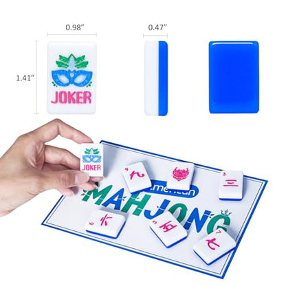 Jongyance American Mahjong Tile Set(Blue) with Carrying Bag and Accessories, 160 Acrylic Engraved Mahjong Tiles - color: Blue