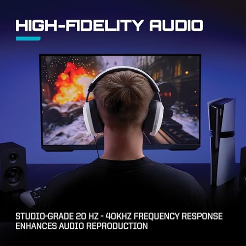 RIG R5 Spear PRO HS Wired Gaming Headset Officially Licensed PlayStation | PS5, PS4, PC - 40mm Graphene Drivers, Tempest 3D Audio, Flip-to-Mute Mic, Memory Foam Cushions - Universal 3.5mm -White - color: White