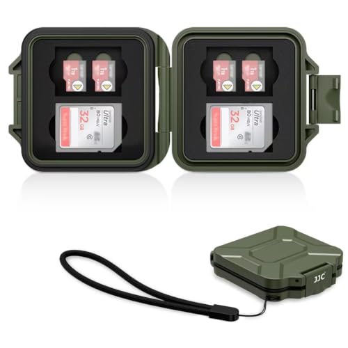 JJC Small SD Card Case Holder for 4 SD & 8 Micro SD Memory Cards, Green | 12 Slots, Slim & Lightweight Design, Water-Resistant & Shockproof, Soft EVA Interior, Includes Wrist Strap, Easy to Carry - size: Green/For 4 SD+8 Micro SD