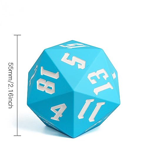55mm Silicone D20 DND Dice, Large D20 Single 20 Sided D&D Dice | Soft & Comfortable Touch, Perfect Bouncer, Gift Box, Compatible with Dungeons and Dragons RPG Bar Pub Club Party Games - color: Sky Blue