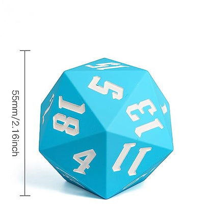 55mm Silicone D20 DND Dice, Large D20 Single 20 Sided D&D Dice | Soft & Comfortable Touch, Perfect Bouncer, Gift Box, Compatible with Dungeons and Dragons RPG Bar Pub Club Party Games - color: Sky Blue