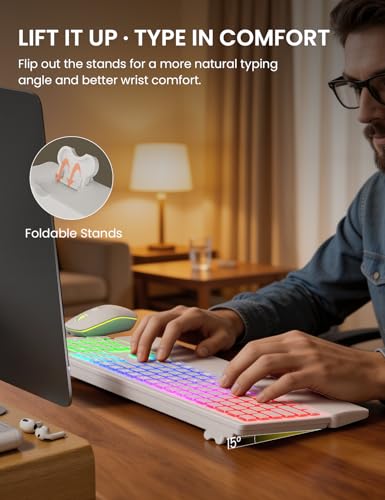 Wireless Keyboard and Mouse Combo, RGB Backlit, Rechargeable & Light Up Letters, Full-Size, Soft Typing, Sleep Mode, 2.4GHz Quiet Keyboard Set for Mac, Windows, Laptop, PC, Trueque KM42Pro | Light Up Letters, Full-Size, Soft Typing, Sleep Mode, 2.4GHz Qui